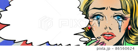 1960年代風アメコミ涙を流すブランド美女と吹き出しのイラスト 86560624