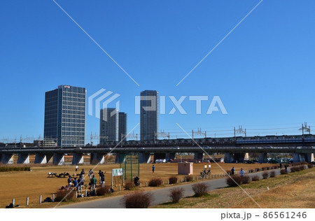 冬の多摩川河川敷　神奈川 86561246