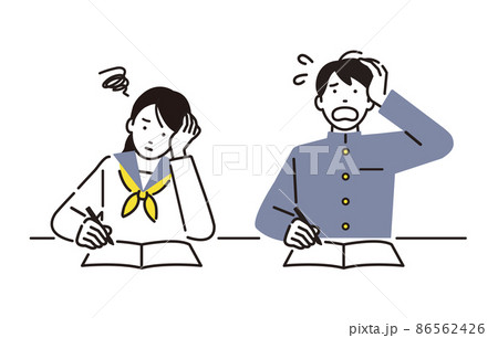 人物 勉強をする中学生の男女セット 86562426