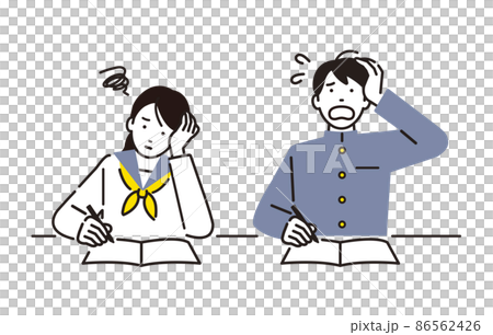 人物 勉強をする中学生の男女セット 86562426