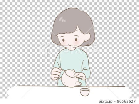 Illustration of a woman brewing tea 86562627