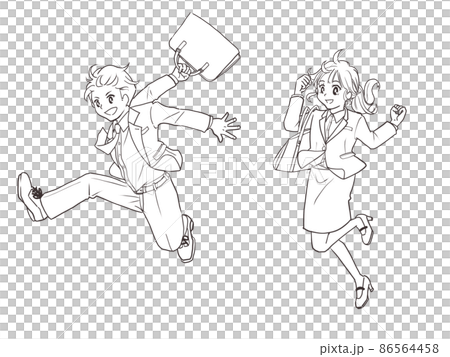 Men and women jumping in suits 86564458