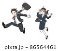 元気良くジャンプをしているスーツを着た男性と女性 86564461
