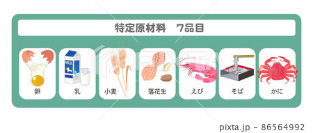 食物アレルギー　特定原材料7種一覧　イラスト 86564992