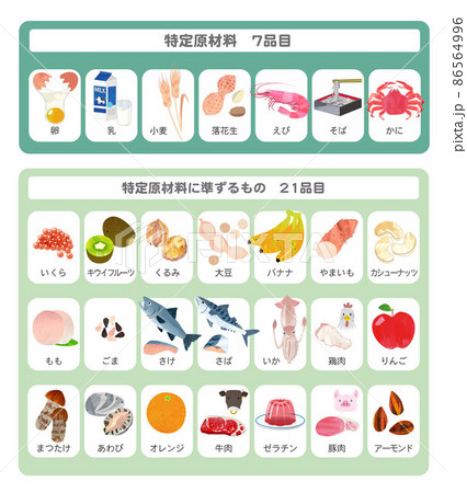 食物アレルギー 表示対象28品目一覧 イラストのイラスト素材