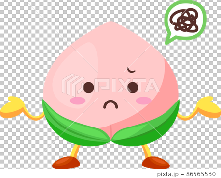 不満気な顔のかわいい桃のキャラクターのイラストのイラスト素材