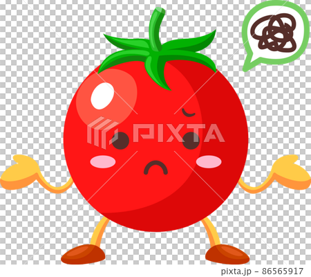 不満気な顔のかわいいミニトマトのキャラクターのイラストのイラスト