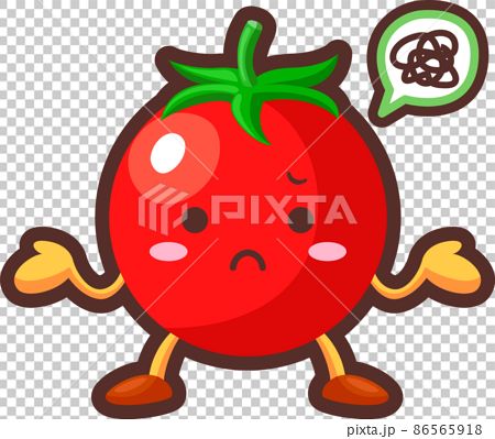不満気な顔のかわいいミニトマトのキャラクターのイラストのイラスト素材