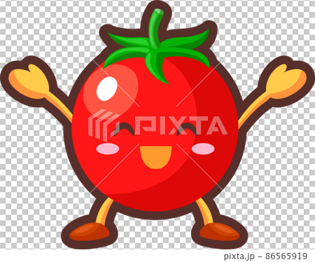 一個可愛的迷你番茄角色的插圖,他很高興舉起雙手 一個可愛的迷你番茄角色的插圖,他很高興舉起雙手 86565919