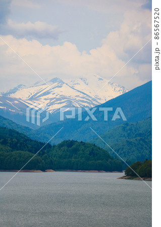 Vidraru Lake landscape from Romania Transfagaras, dam in the montains nature travel and tourism in Fagaras. 86567520