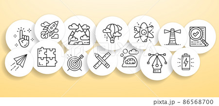 Creative banner with line icons. Innovation, startup, artwork, project, idea illustration for web or ui design. 86568700