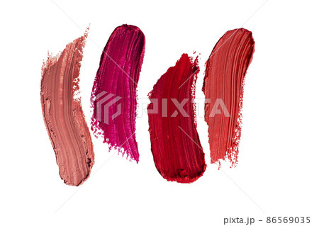 Lipstick smear smudge swatch isolated on white background. Colorfull red lipstick texture. Lipstick smear smudge swatch isolated on white background. Colorfull red lipstick texture. 86569035