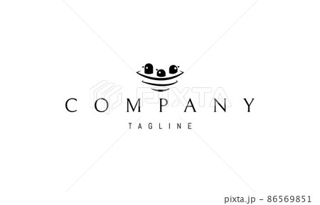 Vector logo on which an abstract image of a nest with three chickens. 86569851