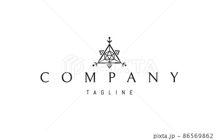 Vector logo on which an abstract image of an alchemical symbol in the form of a triangle. 86569862