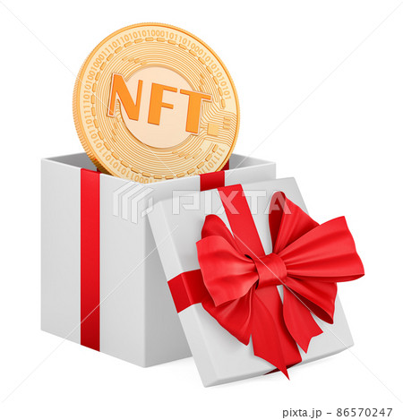 Gift box with NFT coin, gift concept. 3D rendering 86570247