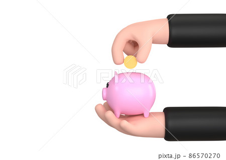 piggy bank on hand and coin drop jars, concept of saving money 86570270