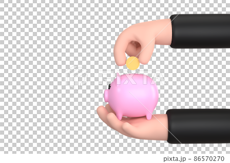 piggy bank on hand and coin drop jars, concept of saving money 86570270