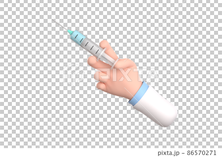 Cartoon doctor's hand in glove holds a syringe vaccination 86570271