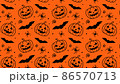 Jack pumpkins, bats and spiders. Orange seamless pattern, halloween concept. Decorative backdrop, wrapping pattern, vibrant colors background. 86570713