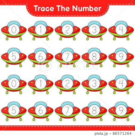 Trace the number. Tracing number with Ufo. Educational children game, printable worksheet, vector illustration Trace the number. Tracing number with Ufo. Educational children game, printable worksheet, vector illustration 86571264