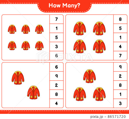 Counting game, how many Warm Clothes. Educational children game, printable worksheet, vector illustration Counting game, how many Warm Clothes. Educational children game, printable worksheet, vector illustration 86571720
