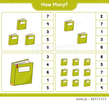 Counting game, how many Book. Educational children game, printable worksheet, vector illustration Counting game, how many Book. Educational children game, printable worksheet, vector illustration 86571723