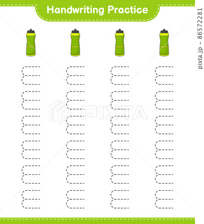 Handwriting practice. Tracing lines of Sport Water Bottle. Educational children game, printable worksheet, vector illustration Handwriting practice. Tracing lines of Sport Water Bottle. Educational children game, printable worksheet, vector illustration 86572281