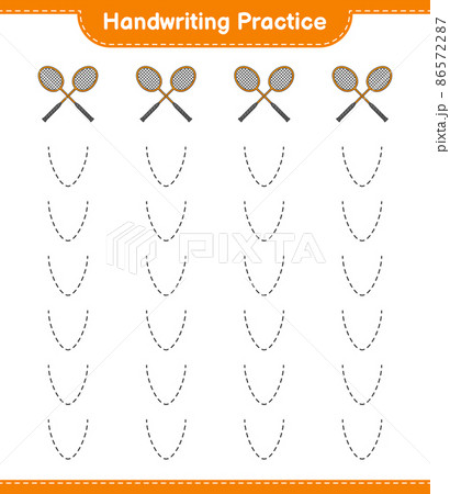 Handwriting practice. Tracing lines of Badminton Rackets. Educational children game, printable worksheet, vector illustration Handwriting practice. Tracing lines of Badminton Rackets. Educational children game, printable worksheet, vector illustration 86572287