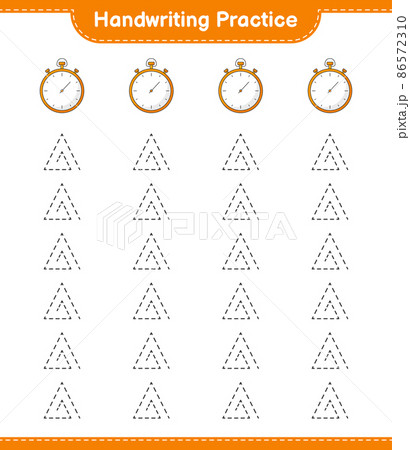 Handwriting practice. Tracing lines of Stopwatch. Educational children game, printable worksheet, vector illustration Handwriting practice. Tracing lines of Stopwatch. Educational children game, printable worksheet, vector illustration 86572310