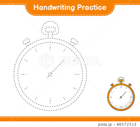 Handwriting practice. Tracing lines of Stopwatch. Educational children game, printable worksheet, vector illustration Handwriting practice. Tracing lines of Stopwatch. Educational children game, printable worksheet, vector illustration 86572513