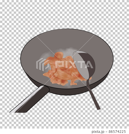 Image illustration of frying meat in a wok (hand-painted) Image illustration of frying meat in a wok (hand-painted) 86574225