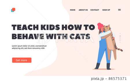 Love to Animals, Childhood Concept Landing Page Template. Funny Kid Girl Hug Huge Cat, Child Character Cuddle with Pet Love to Animals, Childhood Concept Landing Page Template. Funny Kid Girl Hug Huge Cat, Child Character Cuddle with Pet 86575371