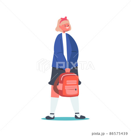 schooler Blonde Schooler Girl with Rucksack with Happy...のイラスト素材 [86575439] - PIXTA