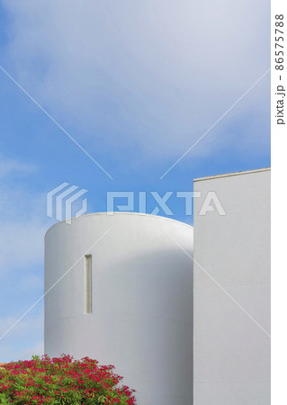 White cylinder building in a low angle view at La Jolla, California White cylinder building in a low angle view at La Jolla, California 86575788