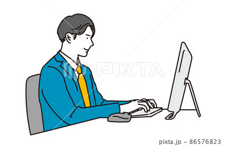 パソコンで仕事をするアジア人ビジネスマン 86576823
