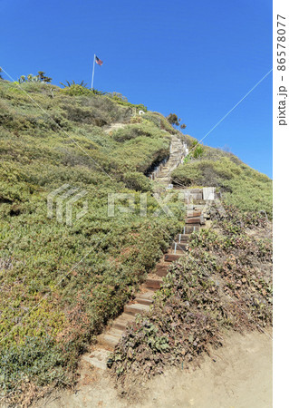 Stairs with wooden steps on a hill at San Clemente, California 86578077