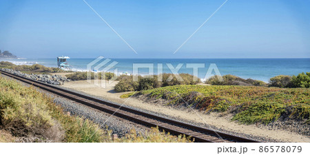 Train track near the beach of San Clemente, California 86578079