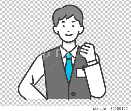 ガッツポーズをとる家電量販店や電気屋、ショップ店員のベクターイラスト素材／接客／ベスト／社員／小売 86580133