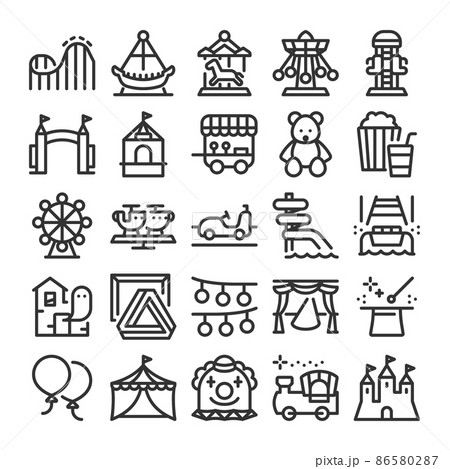 遊園地の乗り物　アイコン　セット	 86580287