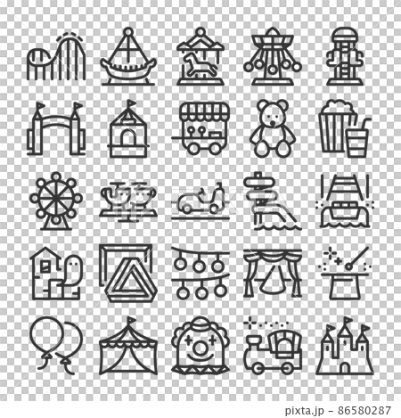 遊園地の乗り物　アイコン　セット	 86580287