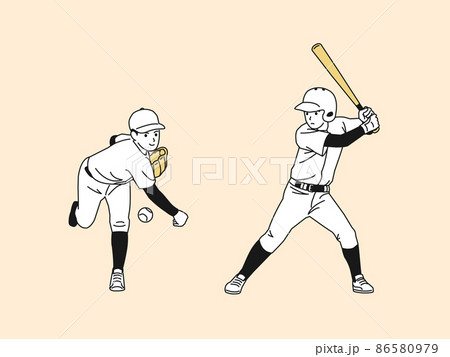 野球部 クラブ活動 部活 練習 スポーツ ユニフォーム姿の少年 中高生 全身 イラストのイラスト素材