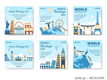 World Heritage Day Post Template Flat Design Illustration Editable of Square Background Suitable for Social Media, Greeting Card and Web Ads 86581090