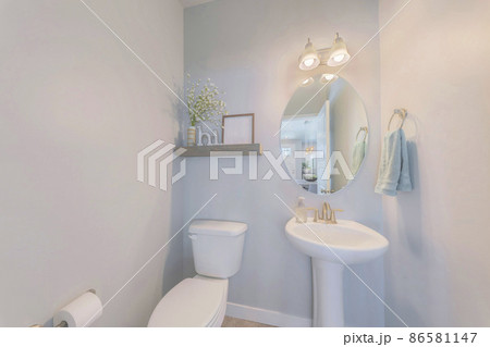 Powder room interior with decorations on the shelf 86581147