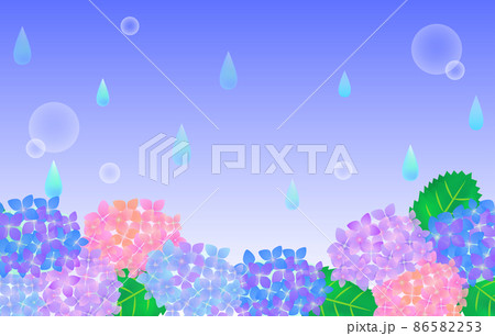 紫陽花と梅雨の雨の背景イラスト 86582253