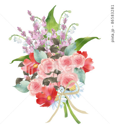 水彩のピンク系のブーケのイラスト素材 [86583281] - PIXTA