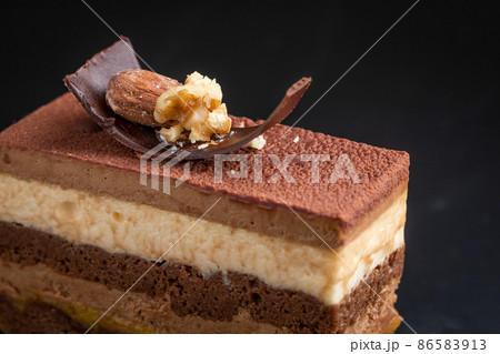 チョコレートケーキの断面　Chocolate cake 86583913
