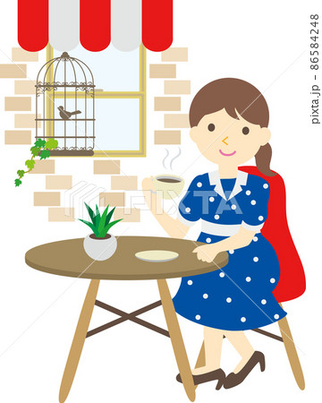 カフェでお茶する女性 86584248