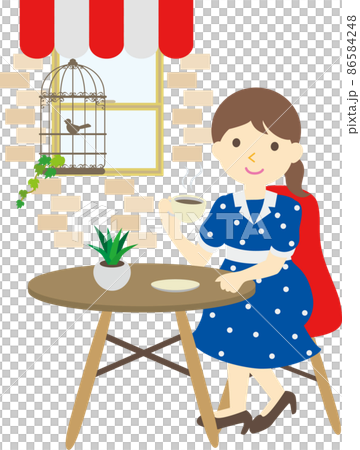 カフェでお茶する女性 86584248