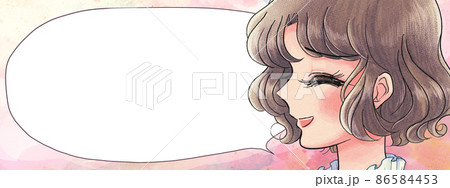 古い少女漫画イラスト・苦笑いお嬢さまバナー 古い少女漫画イラスト・苦笑いお嬢さまバナー 86584453