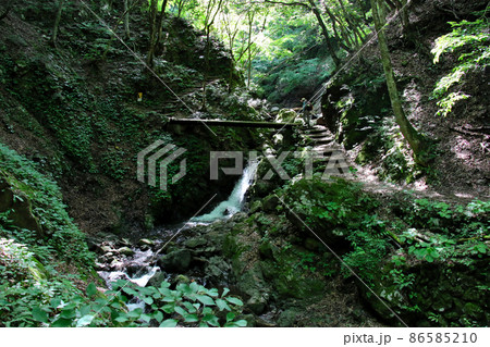 天滝　兵庫県養父市大屋町にある日本の滝100選に選ばれた名瀑　そこから流れる渓流天滝川に架かる橋 86585210